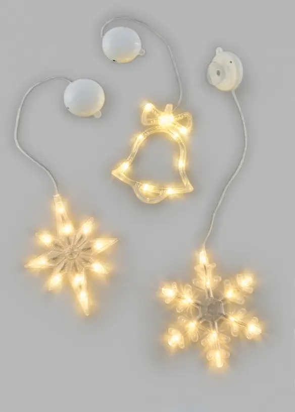 H&auml;ngdekoration med LED-belysning och sugproppar (3-pack), bonprix