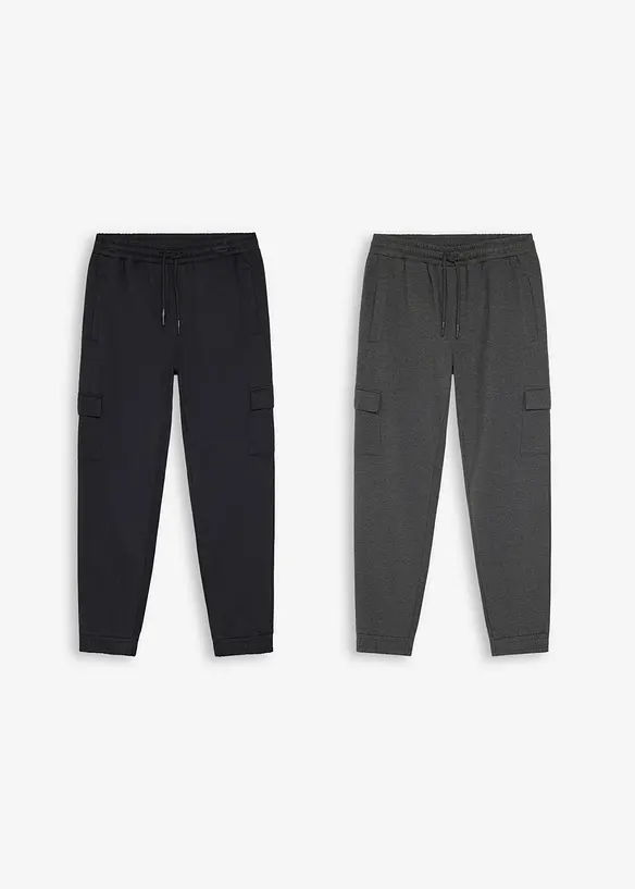 Sweatbyxa med cargofickor och ekologisk bomull (2-pack), bonprix