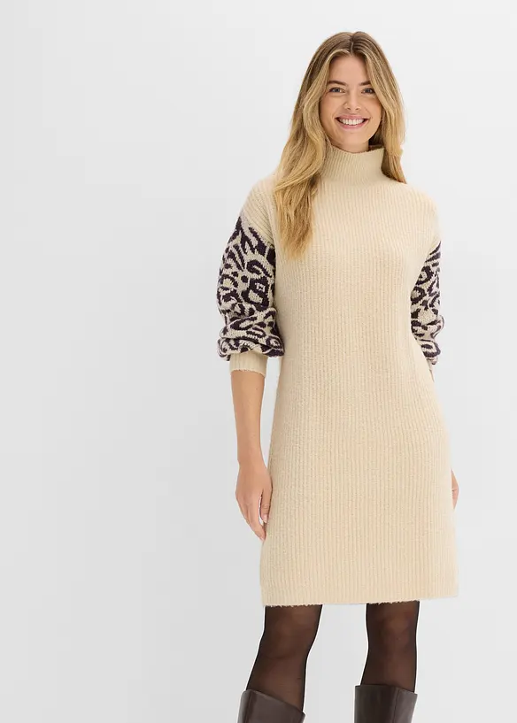 Stickad kl&auml;nning i oversizemodell med leopardm&ouml;nster, bonprix