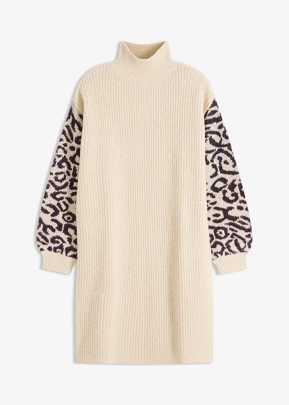 Stickad kl&auml;nning i oversizemodell med leopardm&ouml;nster, bonprix