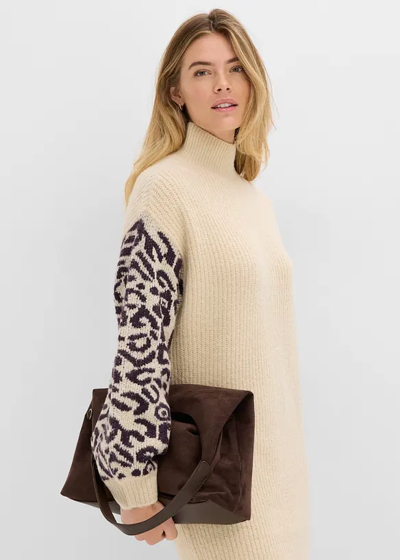 Stickad kl&auml;nning i oversizemodell med leopardm&ouml;nster, bonprix