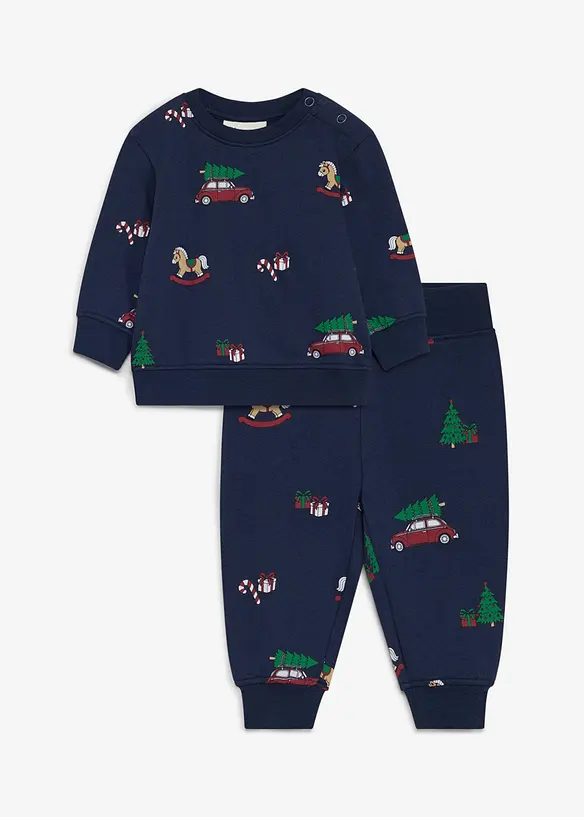 Sweatshirt och byxa med ekologisk bomull och julmotiv (2 delar), bonprix