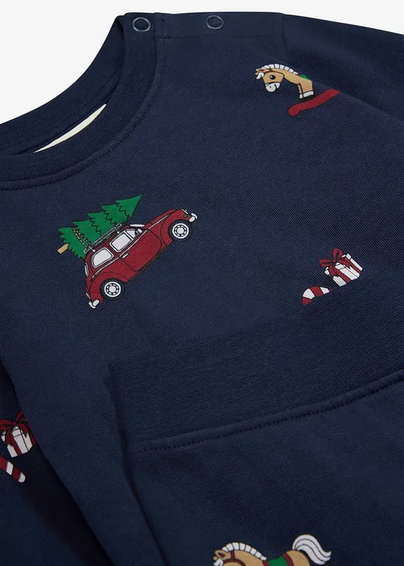 Sweatshirt och byxa med ekologisk bomull och julmotiv (2 delar), bonprix