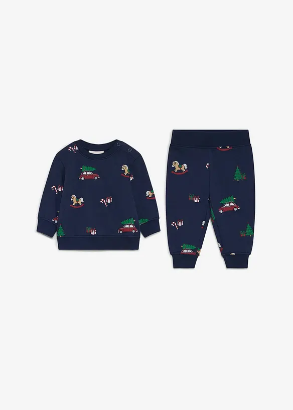 Sweatshirt och byxa med ekologisk bomull och julmotiv (2 delar), bonprix