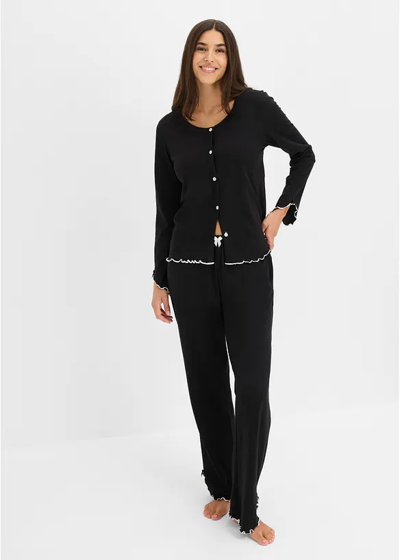 Pyjamas i mjuk bomull med knappsl&aring;, bonprix