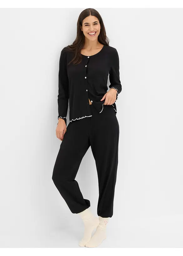 Pyjamas i mjuk bomull med knappsl&aring;, bonprix