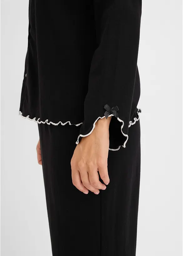 Pyjamas i mjuk bomull med knappsl&aring;, bonprix