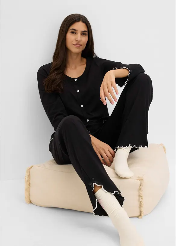 Pyjamas i mjuk bomull med knappsl&aring;, bonprix