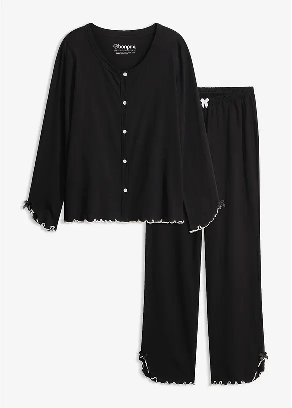 Pyjamas i mjuk bomull med knappsl&aring;, bonprix