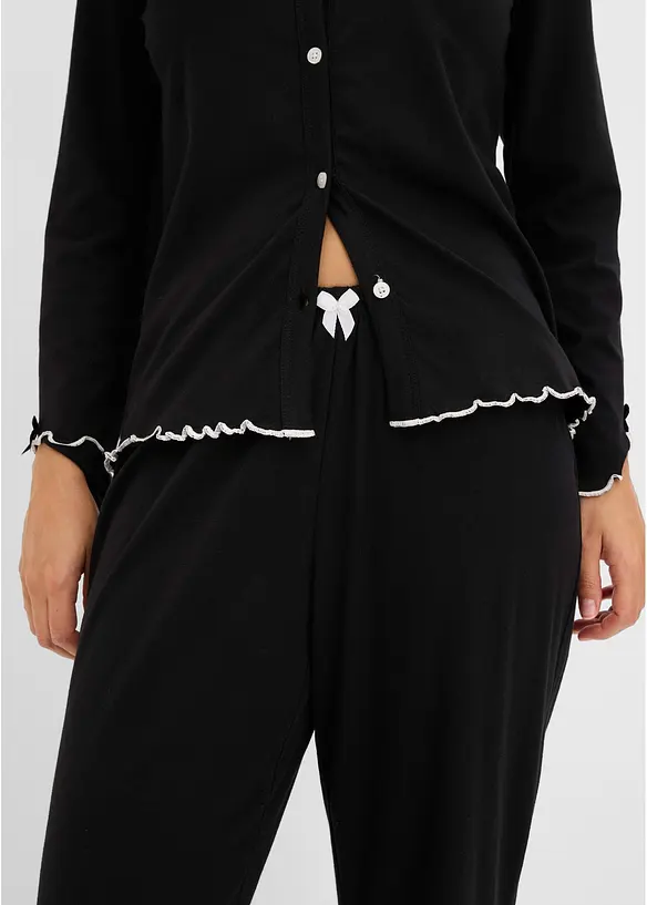 Pyjamas i mjuk bomull med knappsl&aring;, bonprix