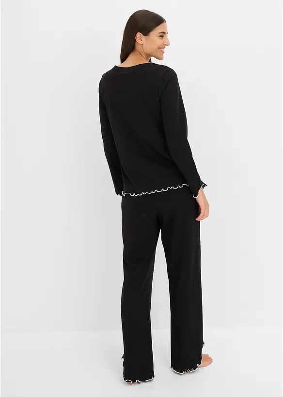 Pyjamas i mjuk bomull med knappsl&aring;, bonprix