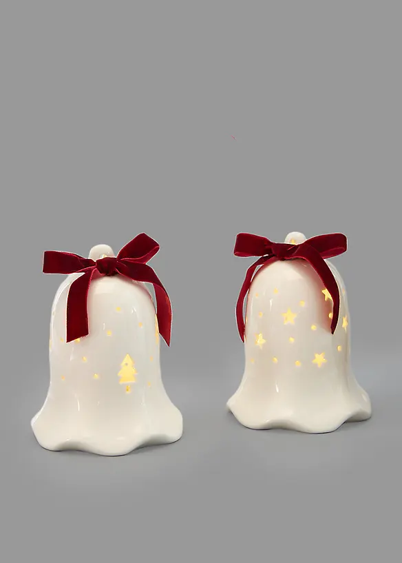 Prydnadsf&ouml;rem&aring;l med LED-belysning &ndash; klockor med rosett (2-pack), bonprix