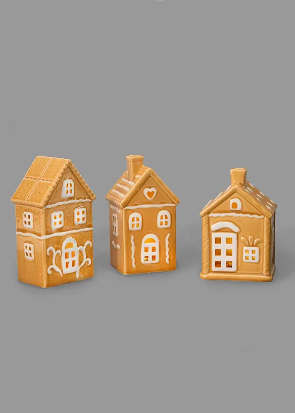 Prydnadsf&ouml;rem&aring;l med LED-belysning &ndash; pepparkakestil (3-pack), bonprix