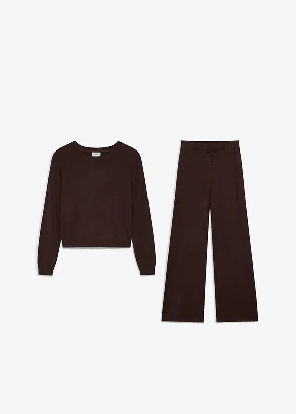 Stickad tr&ouml;ja och byxa i mjuk viskosmix (2 delar), bonprix