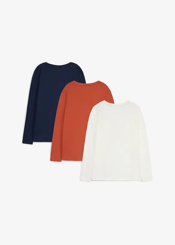 L&aring;ng&auml;rmad T-shirt med ekologisk bomull (3-pack), bonprix