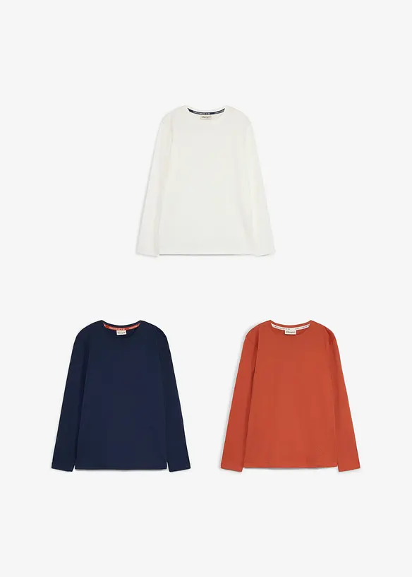L&aring;ng&auml;rmad T-shirt med ekologisk bomull (3-pack), bonprix