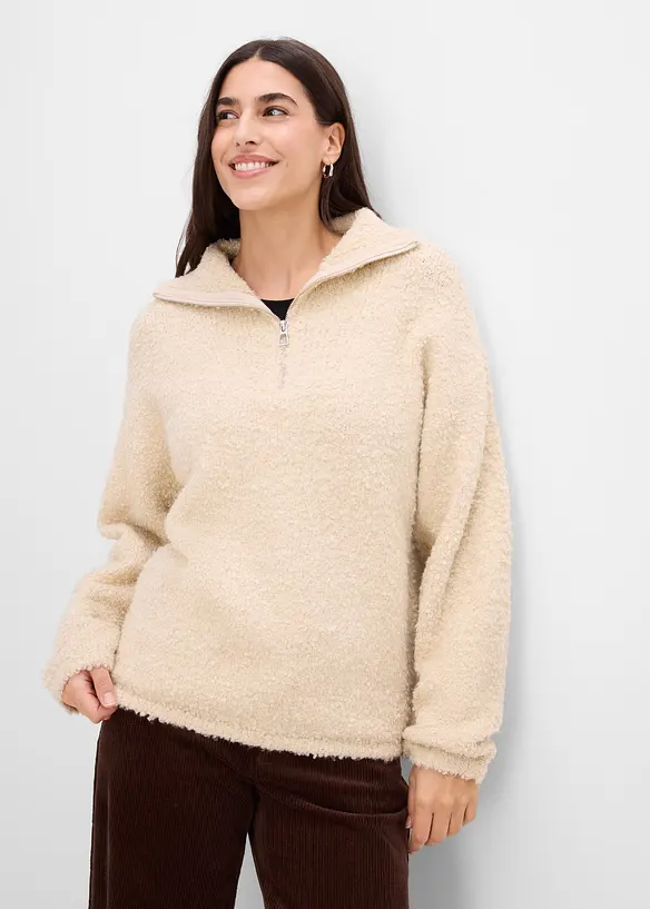 Tr&ouml;ja med krage och boucl&eacute;stil, bonprix