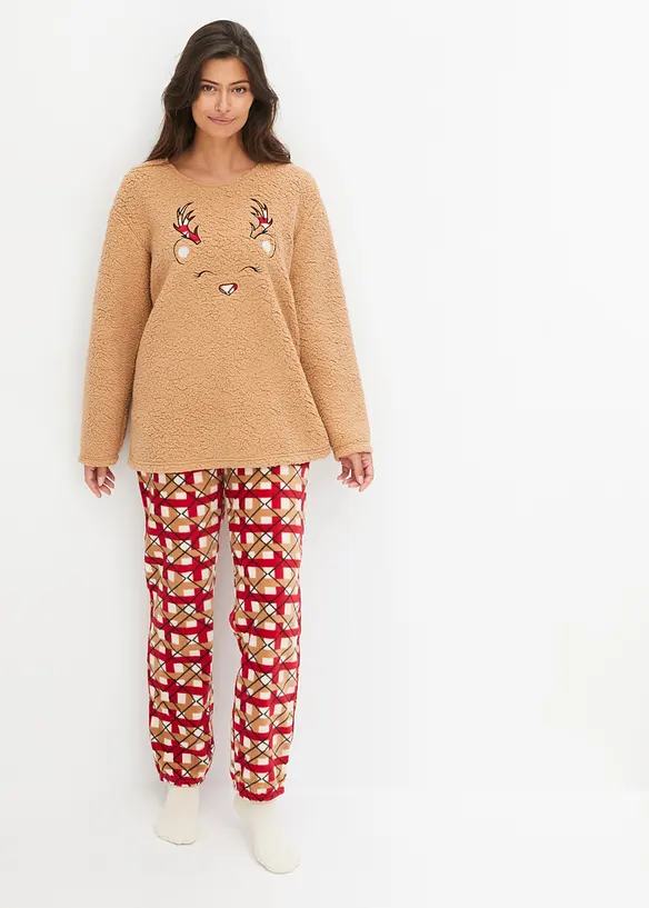 Fleecepyjamas med broderi, bonprix