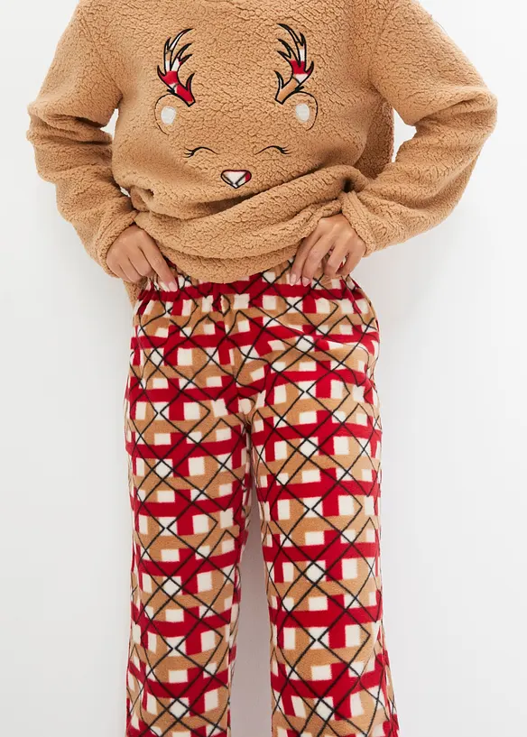 Fleecepyjamas med broderi, bonprix