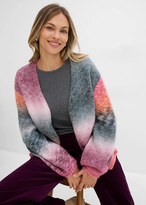 Grovstickad cardigan med olika f&auml;rgnyanser, bonprix