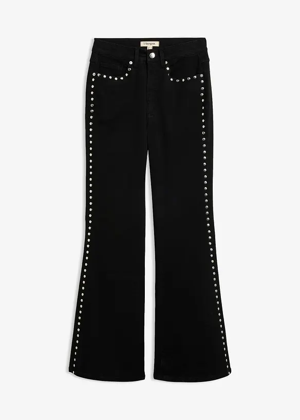 Flared Jeans High Waist, med nitar, bonprix