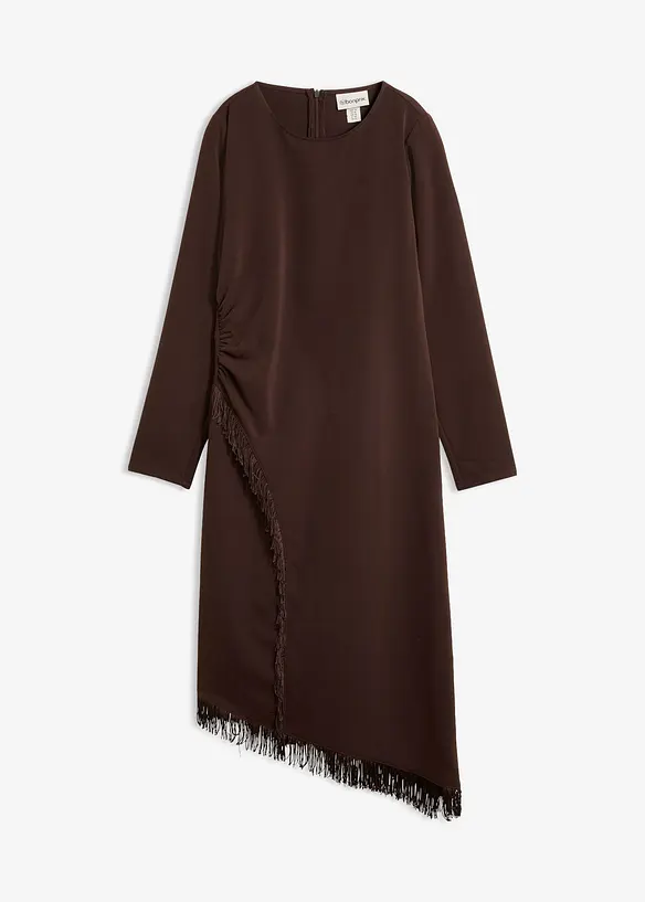 Mellanl&aring;ng kl&auml;nning med asymmetrisk nederkant och fransar, bonprix