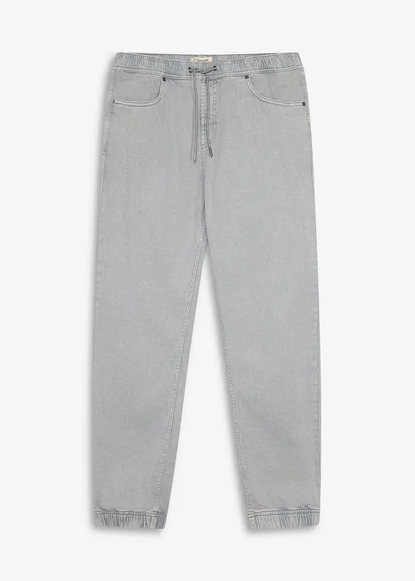 Dra p&aring;-byxa av bomullstwill i Relaxed Fit med Tapered ben, bonprix
