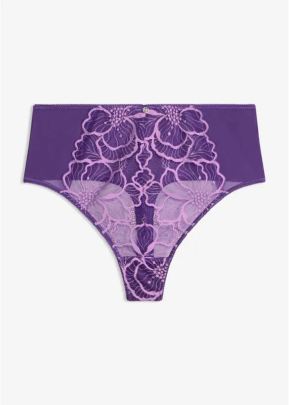 Stringtrosa med h&ouml;g midja och tv&aring;f&auml;rgad spets, bonprix