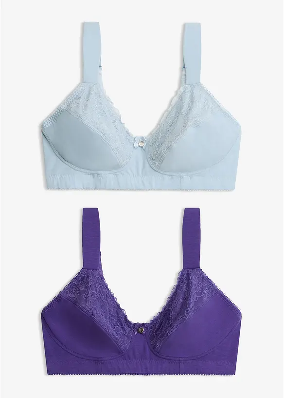 BH utan bygel med ekologisk bomull och spets (2-pack), bonprix
