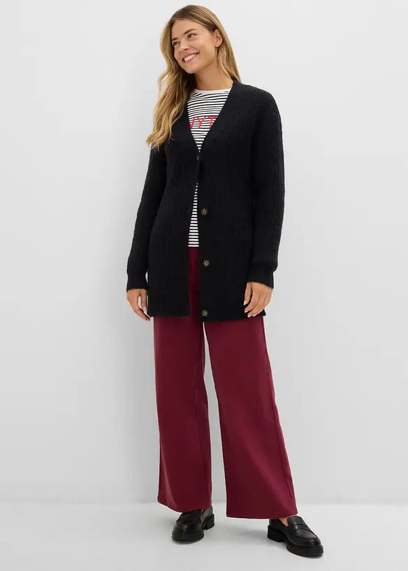 Grovstickad cardigan med ylleandel, bonprix