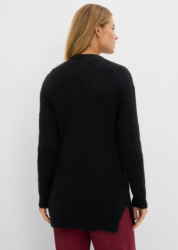 Grovstickad cardigan med ylleandel, bonprix