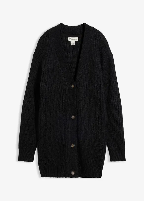 Grovstickad cardigan med ylleandel, bonprix