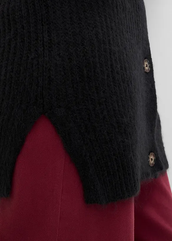 Grovstickad cardigan med ylleandel, bonprix