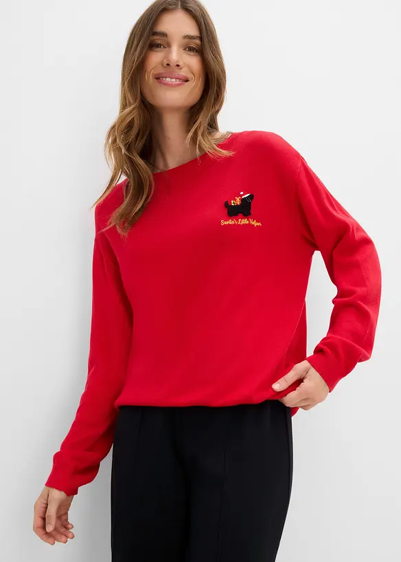 Stickad tr&ouml;ja med rund halsringning, bonprix