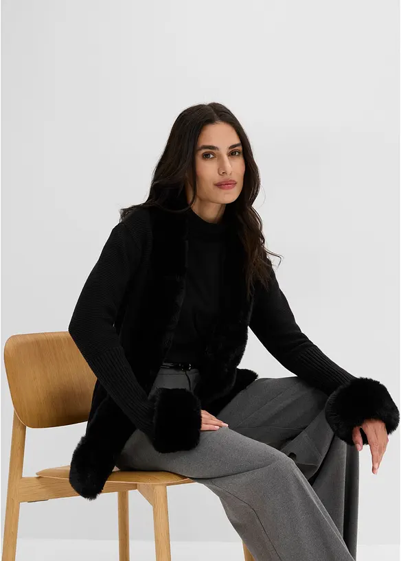 Cardigan med avtagbar fuskp&auml;ls, bonprix