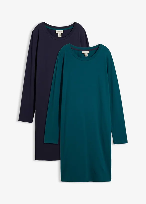 Jerseykl&auml;nning av bomull med stretch (2-pack), bonprix