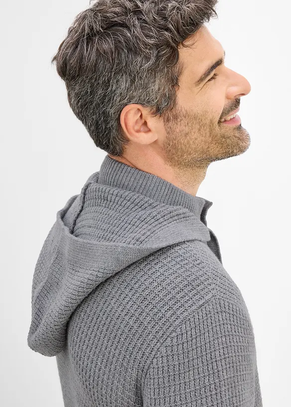 Grovstickad cardigan med huva, bonprix
