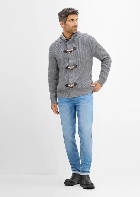 Grovstickad cardigan med huva, bonprix