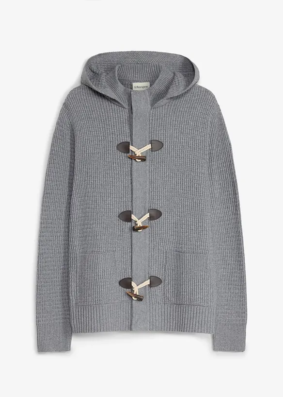 Grovstickad cardigan med huva, bonprix