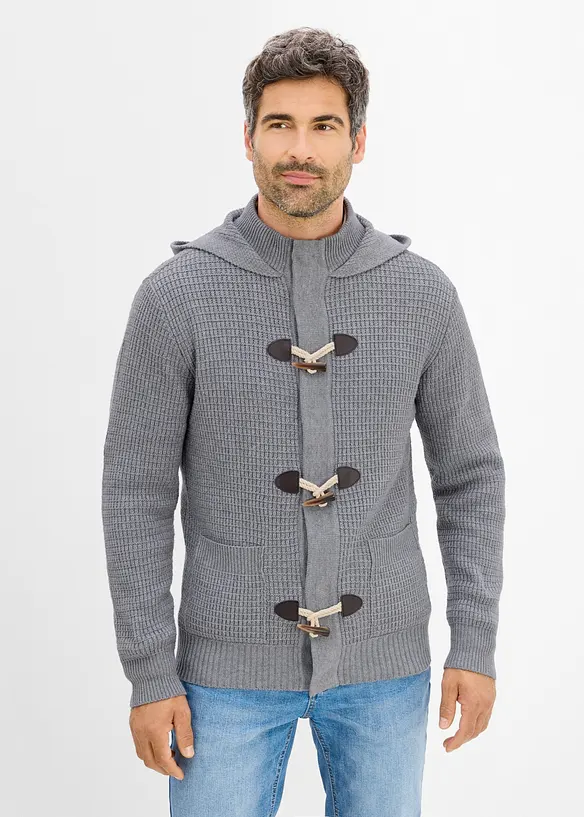 Grovstickad cardigan med huva, bonprix