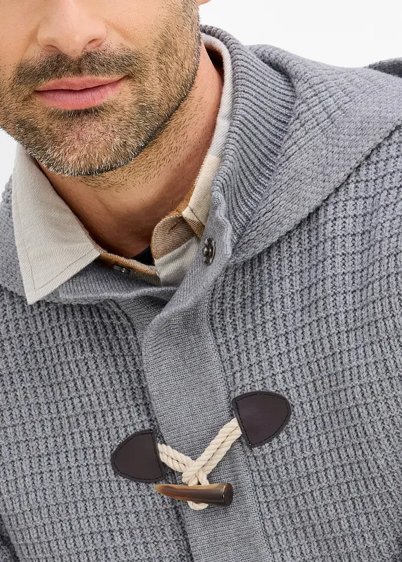 Grovstickad cardigan med huva, bonprix