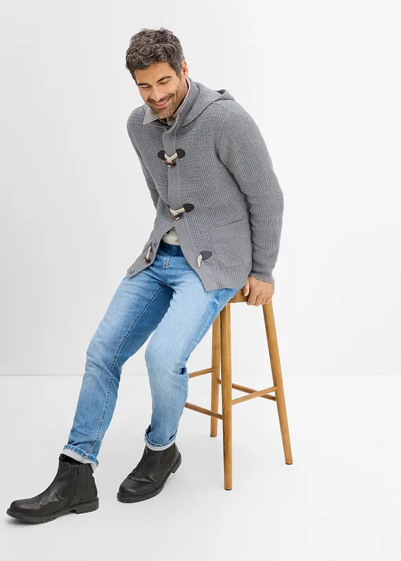 Grovstickad cardigan med huva, bonprix