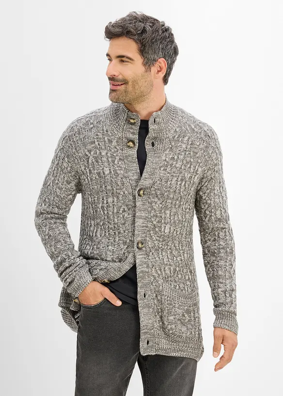 Grovstickad cardigan med st&aring;krage, bonprix