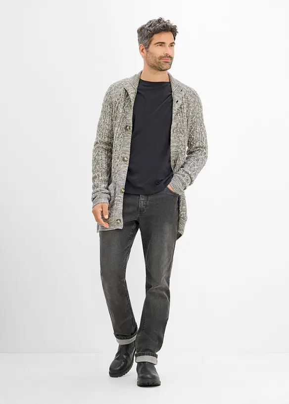 Grovstickad cardigan med st&aring;krage, bonprix