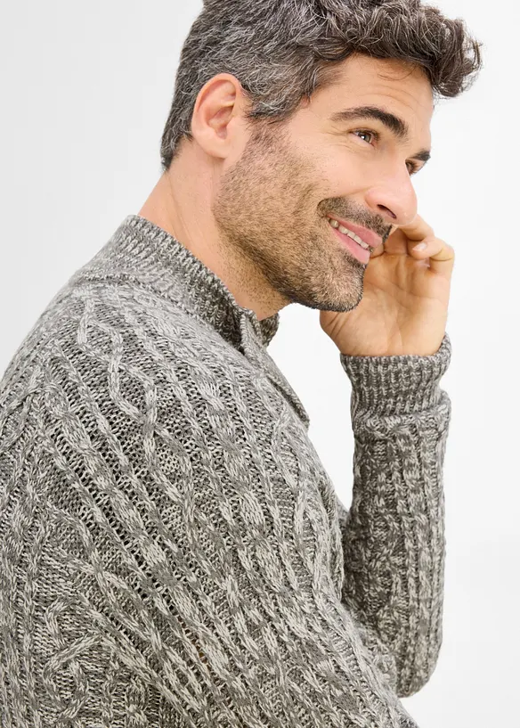 Grovstickad cardigan med st&aring;krage, bonprix