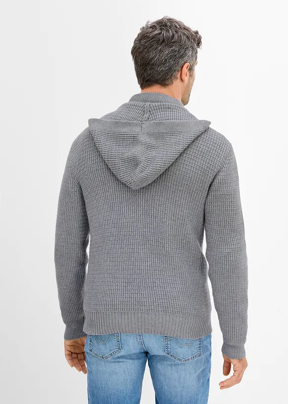 Grovstickad cardigan med huva, bonprix