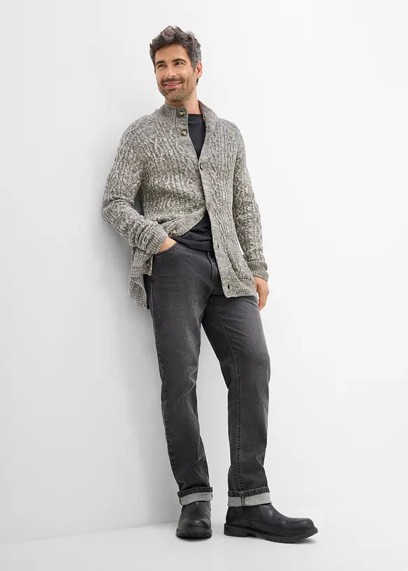 Grovstickad cardigan med st&aring;krage, bonprix