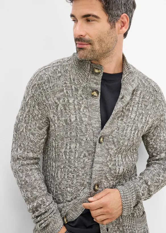 Grovstickad cardigan med st&aring;krage, bonprix
