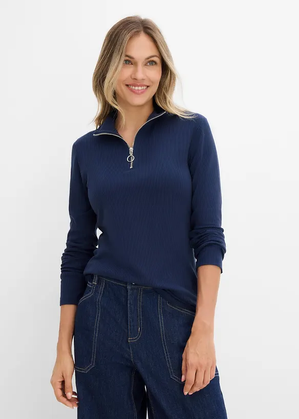 Ribbstickad topp av mjuk viskosmix, bonprix