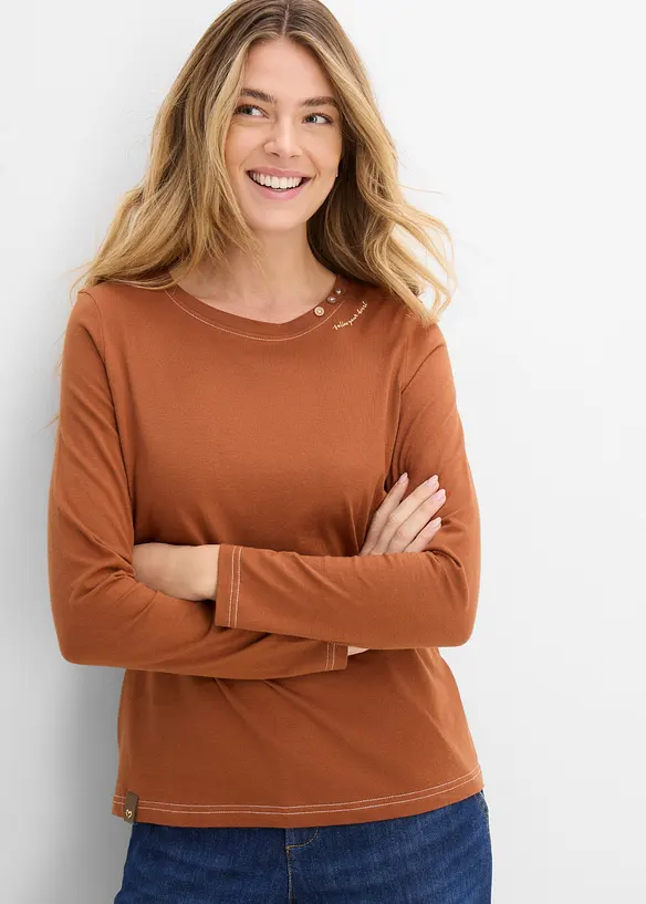 L&aring;ng&auml;rmad T-shirt med prydnadsknappar, bonprix